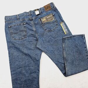NEW Lee Jeans Mens 42W 32L Regular Fit Straight Jeans Blue Denim Pepperstone